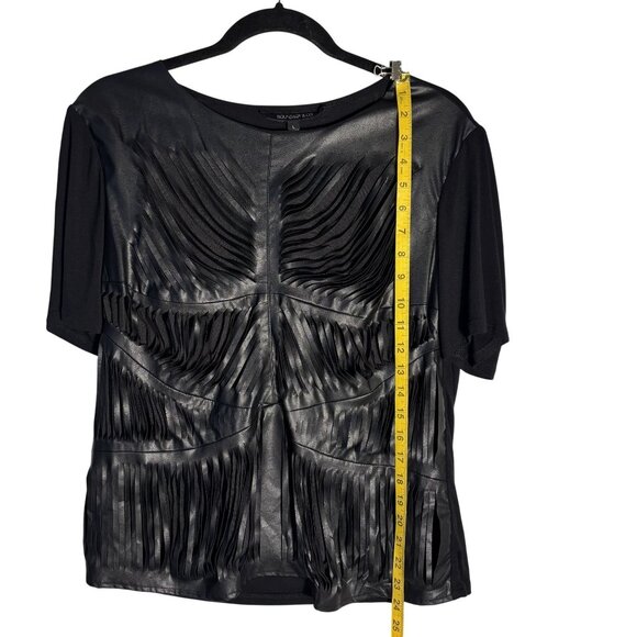 Boundary & Co. Black Fringe Top With Faux Leather Panels Size L - Picture 8 of 9